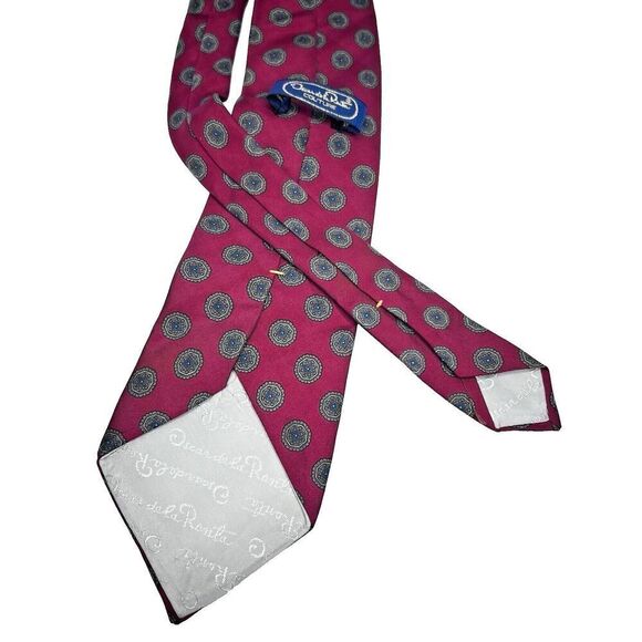 VTG OSCAR DE LA RENTA Couture MAROON BLUE Oval Print  Men's NECK TIE - Picture 2 of 14